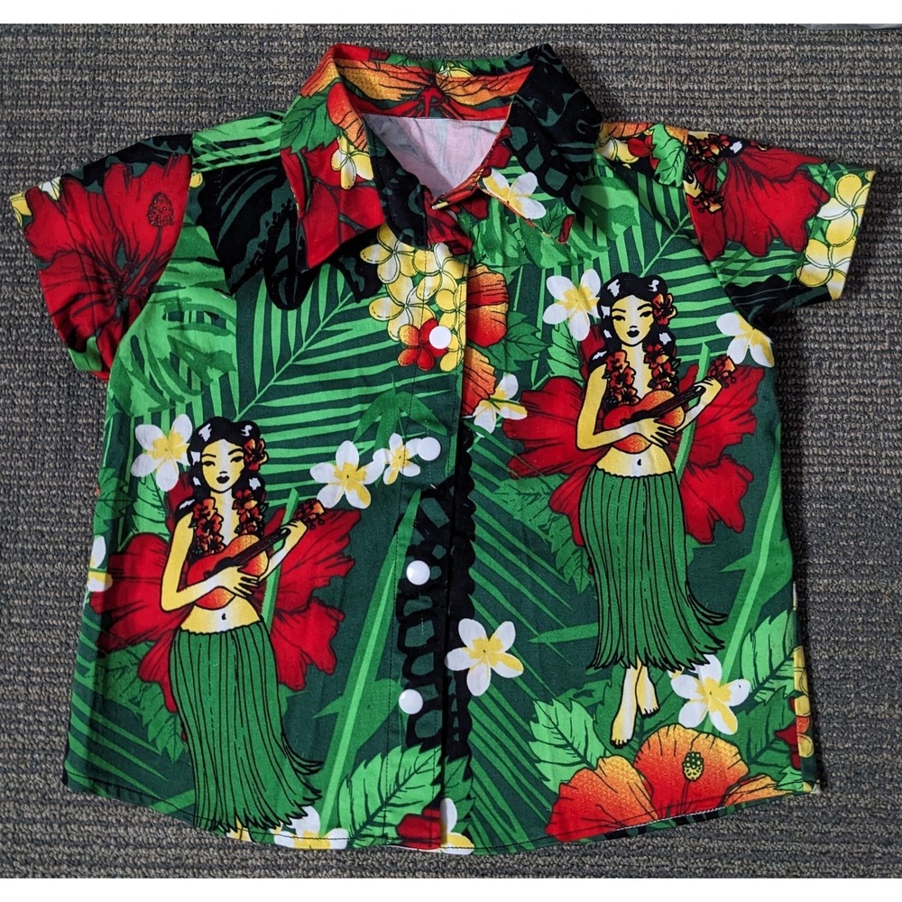 Toddler Hawaiian Shirt Kids Aloha Luau Hawaii Snap Hula‎ No Tag READ